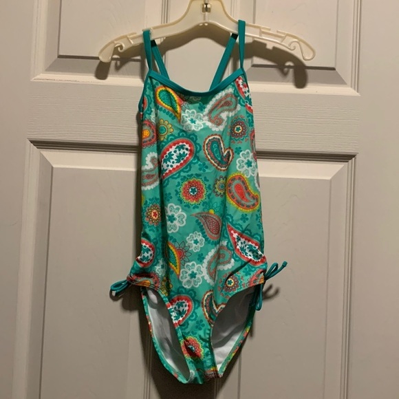 NWT Kanu Surf Secret Garden Ice Green Paisley One-Piece Swimsuit Girls size 12 - Picture 1 of 10